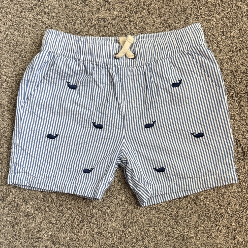 Striped Blue Whale Print Kids Size 6 Shorts